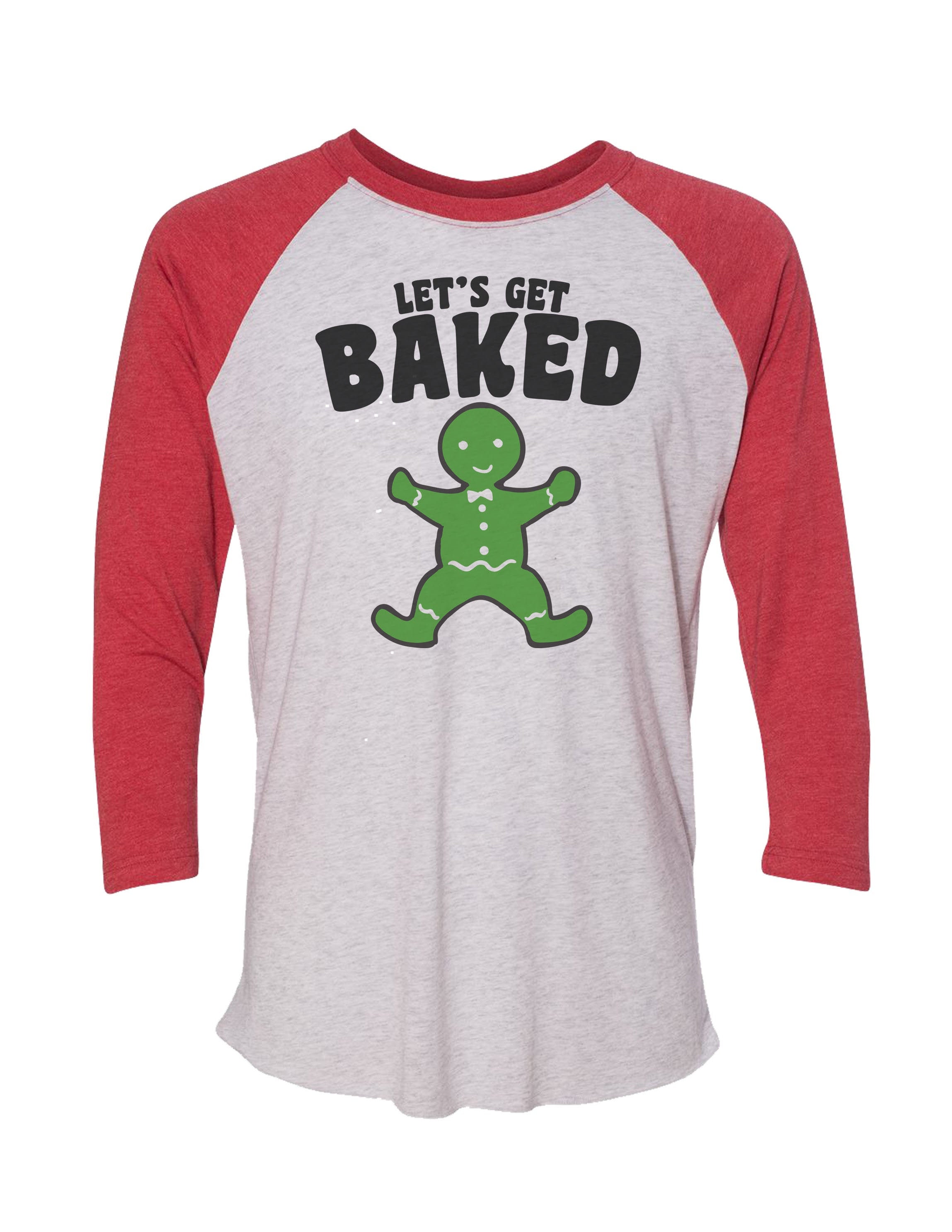 Unisex Christmas Super Soft Tri-Blend Baseball Style Shirt Lets Get Baked Funny Ugly Sweater Holiday Party - 1056"