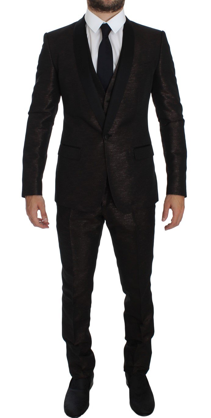 Dolce & Gabbana Men's Shiny 3 Piece Slim Suit Tuxedo Black GTT10181 - IT50 | L