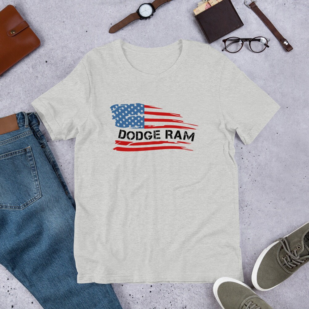 Dodge Ram, Truck Shirt, American Flag, 4Th Of July, Short-Sleeve Unisex T-Shirt