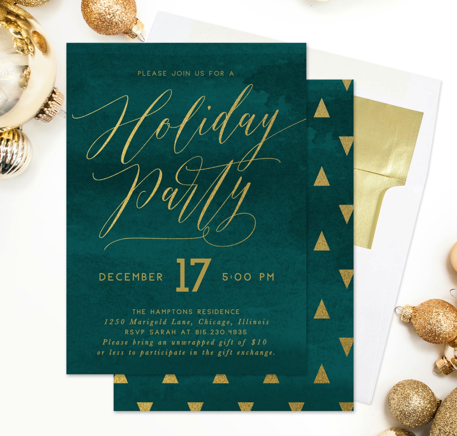 Modern Holiday Party Invitation, Christmas Emerald Green Invite, 26