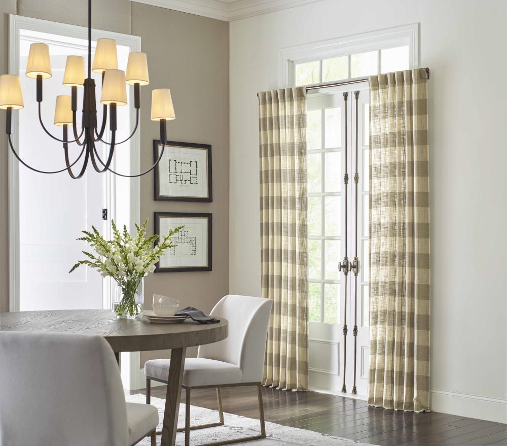 allen + roth 108-in Natural Polyester Blend Light Filtering Back Tab Single Curtain Panel in Black | 3728133