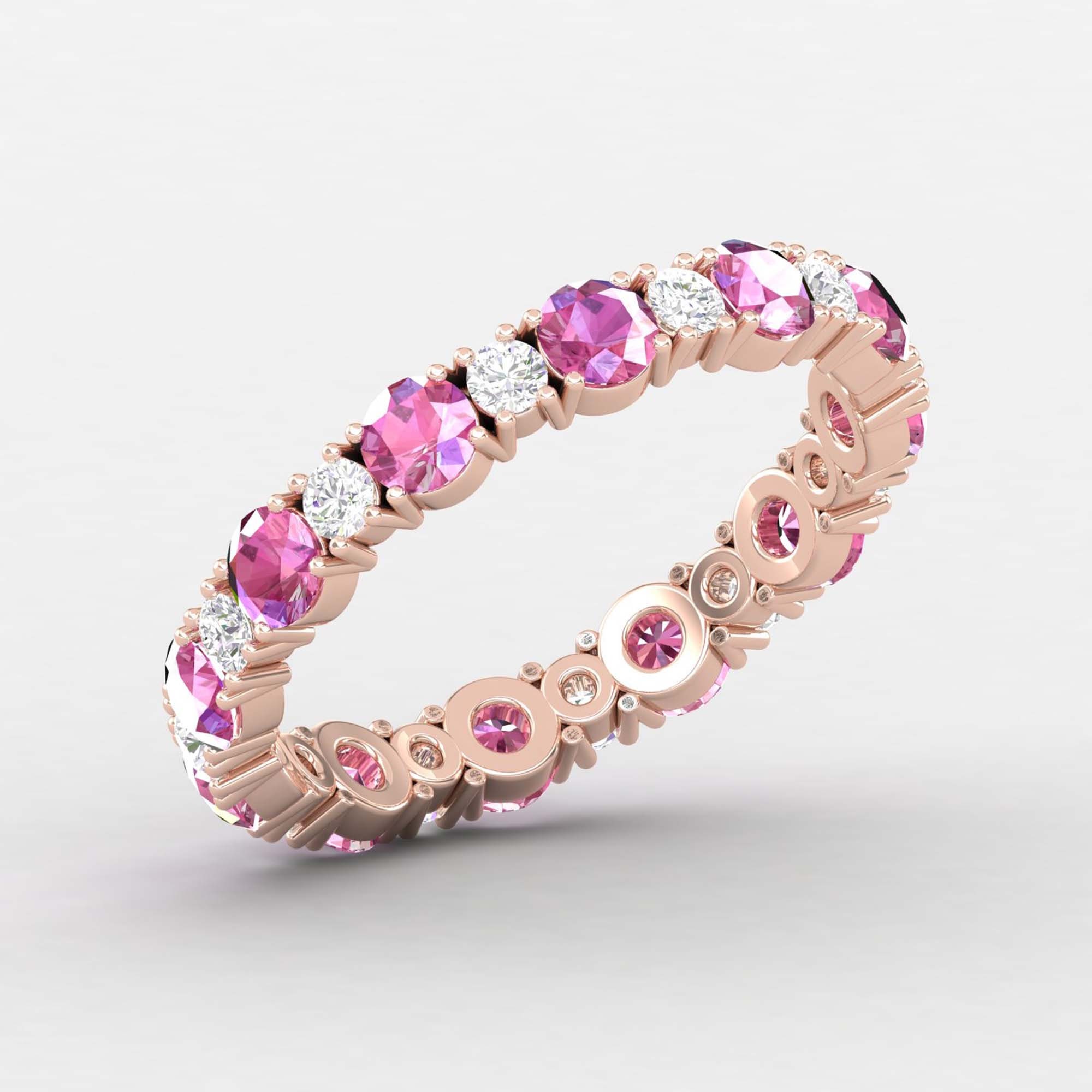 Pink Sapphire Eternity Band, Dainty Ring, Birthstone Jewelry, Gemstone Solid Gold Wedding Stacking Rings For Women