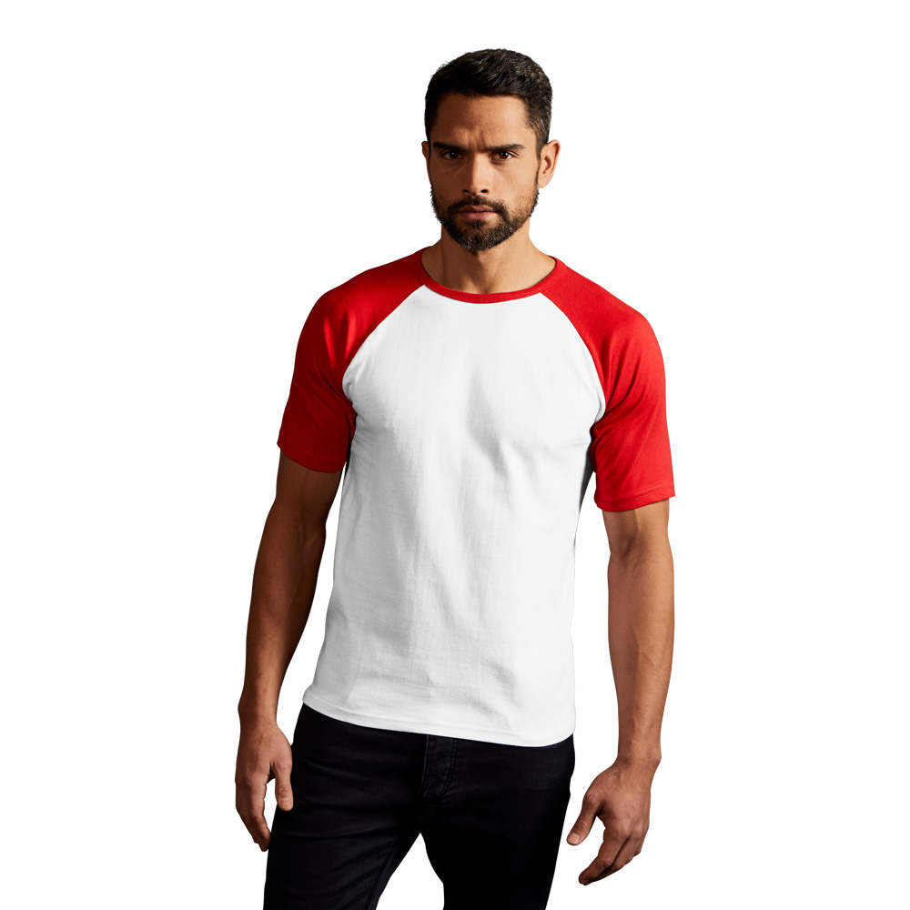 Raglan Baseball T-Shirt Herren, Weiß-Rot, XL