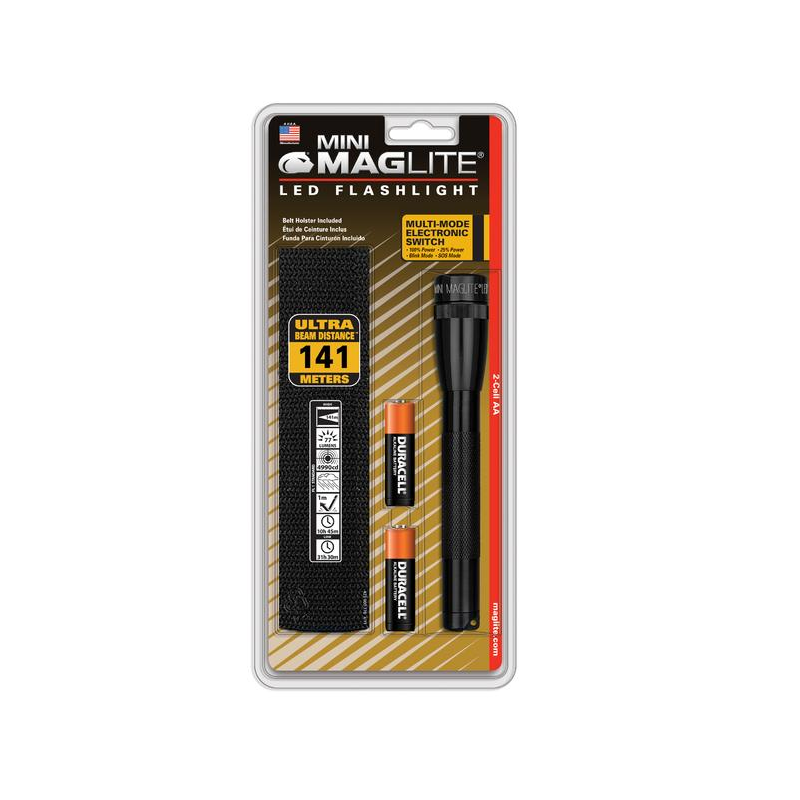 Mini Mag LED 2AA musta (Cree LED. Sis.paristot+vyötup)