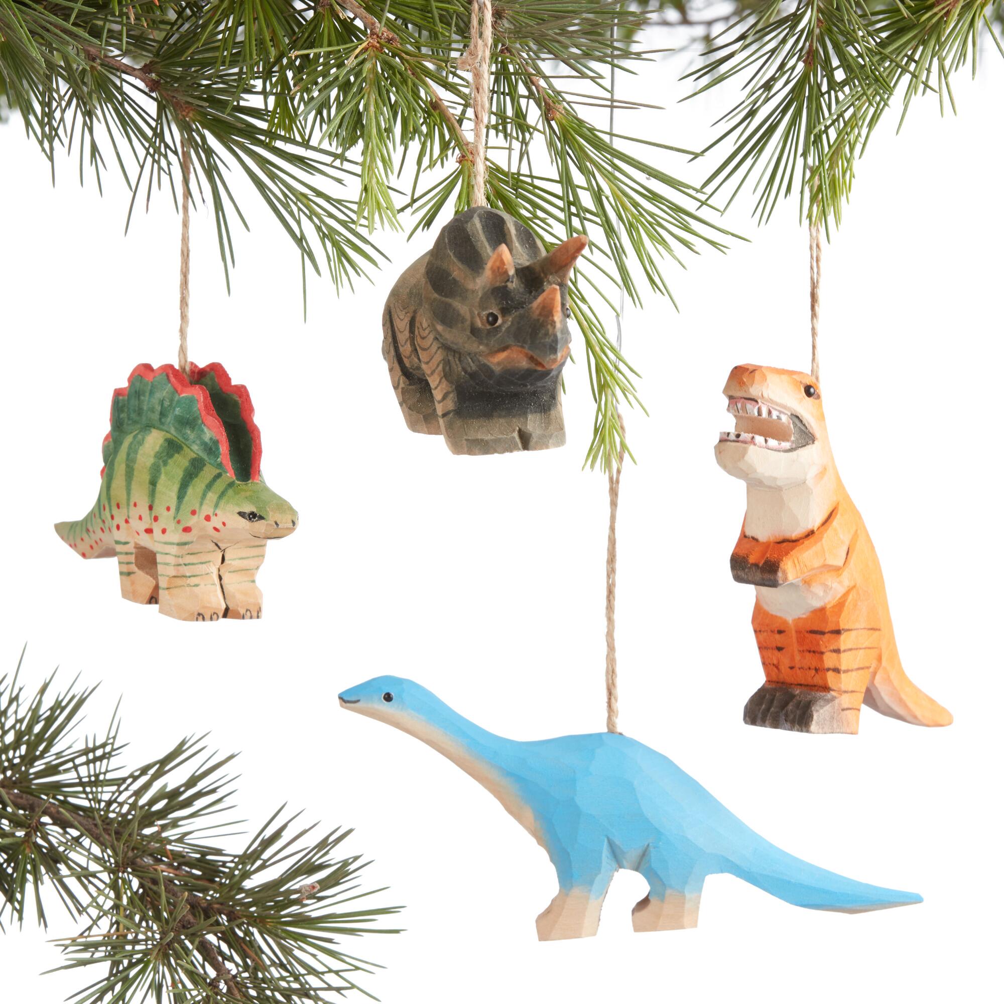 Painted Carved Wood Dinosaur Ornaments Set of 4: Multi by World Market