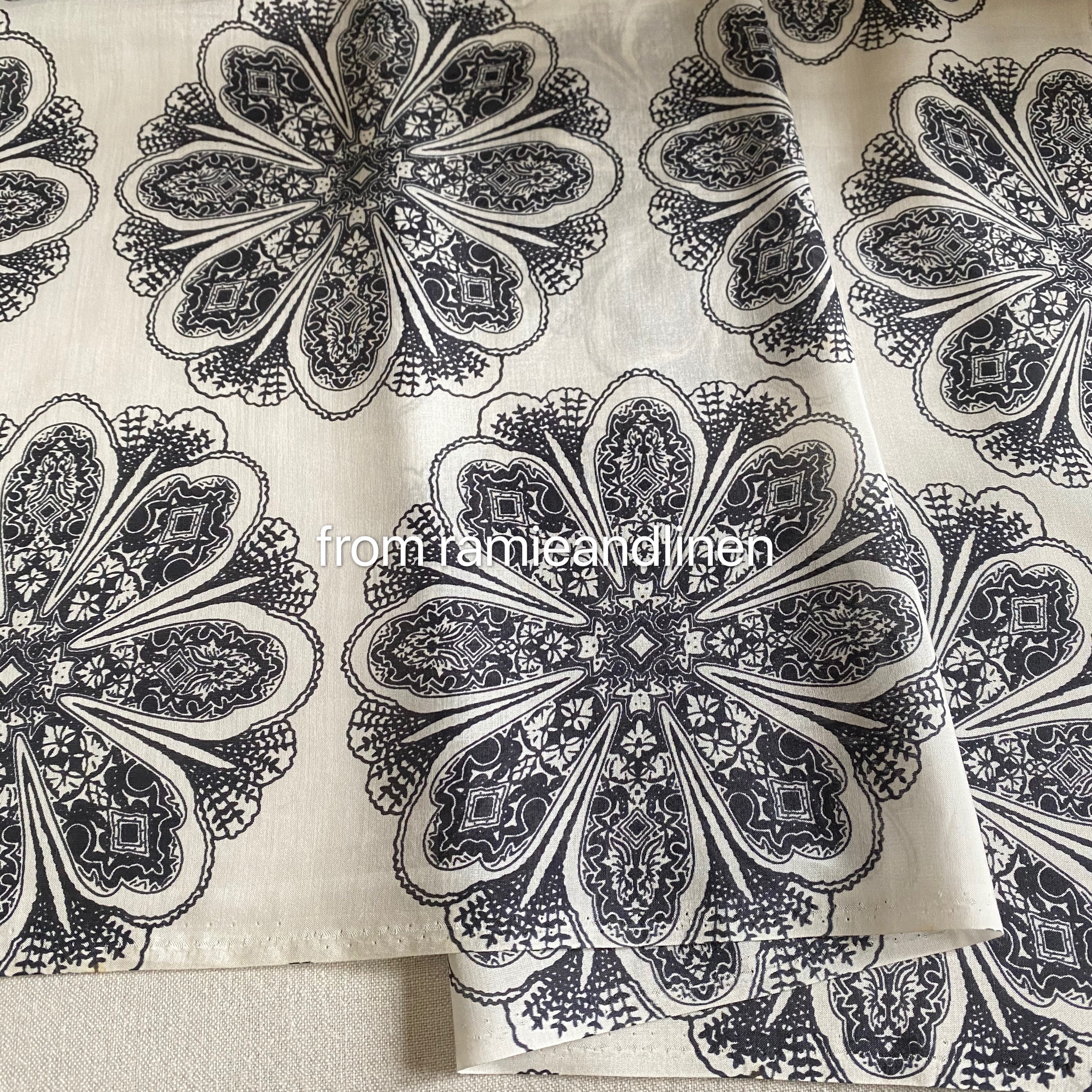 Silk Fabric, Cotton Blend, Line Drawing Flower Pattern Print Blend Light Weigh, See Through, Half Yard By 54 Wide