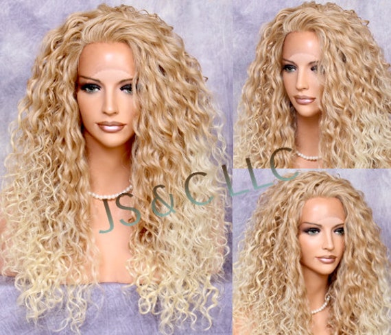Human Hair Blend Lace Front Wig Blonde Mixed Geled Curly Textured Heat Ok Free Part Long Cancer Alopecia Hair Loss Cosplay Theatrical