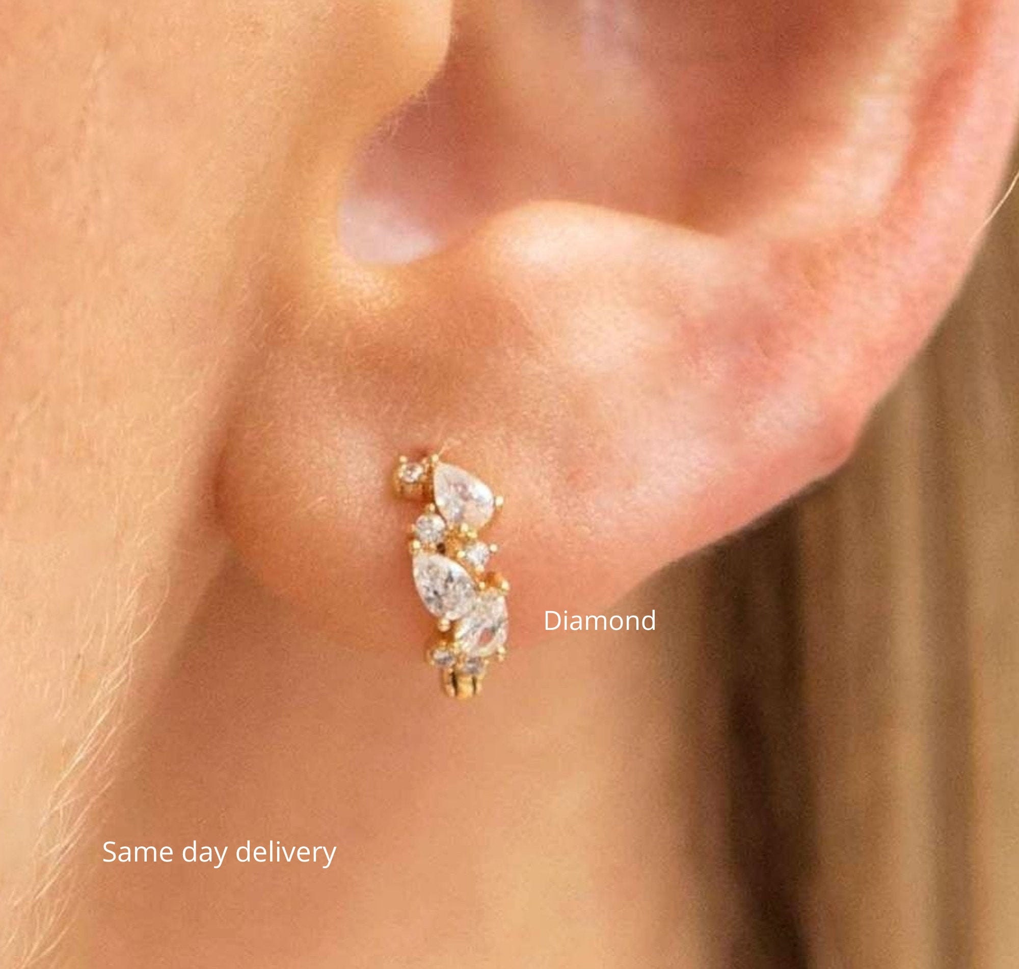 Diamond Huggie Earringsdiamond Hoop Earringssolid Gold Hoopsminismall Hoopslab Grown Diamond Earringstiny Hoops10K/14K Earrings