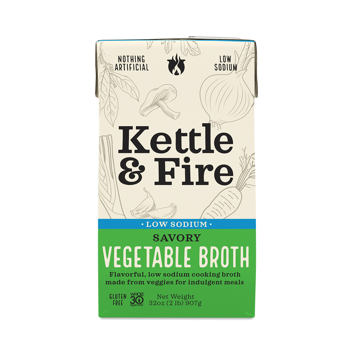 Kettle & Fire Low Sodium Cooking Broth, Vegetable 32 fl oz carton