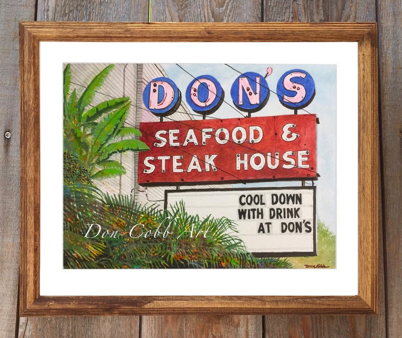 Don's Seafood Original Watercolor Painting Matted & Framed 22 X 18 | Not A Print Free Shipping