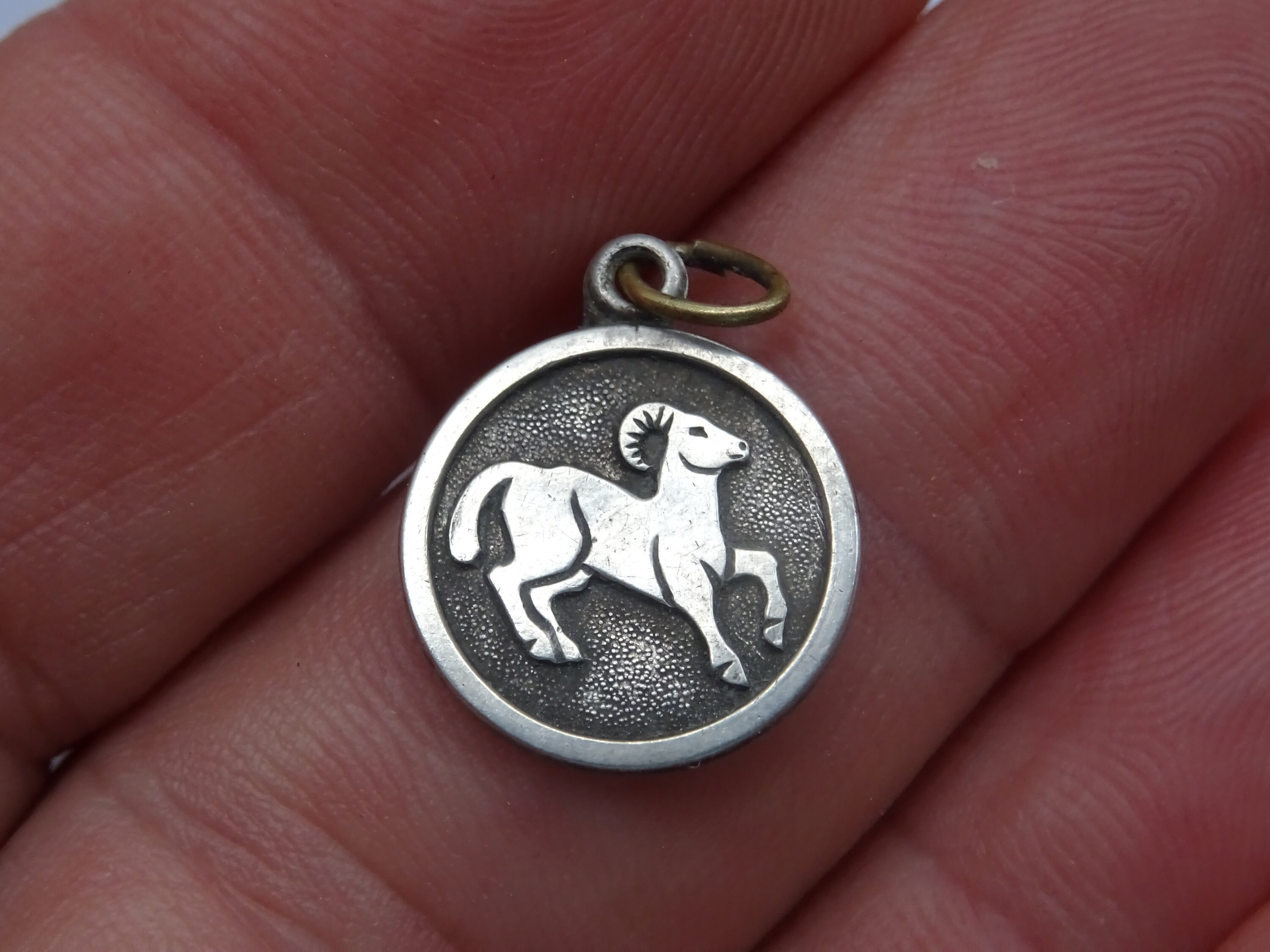 Vintage Silver | Marked Zodiac Constellation Medal Pendant Charm Medallion Sign Of Aries. Ram 17