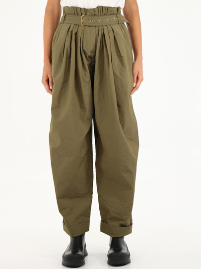 Pantalon Haut De Gamme BALMAIN En Cuir D'agneau Noir - Taille 36, Style Paperbag Waist