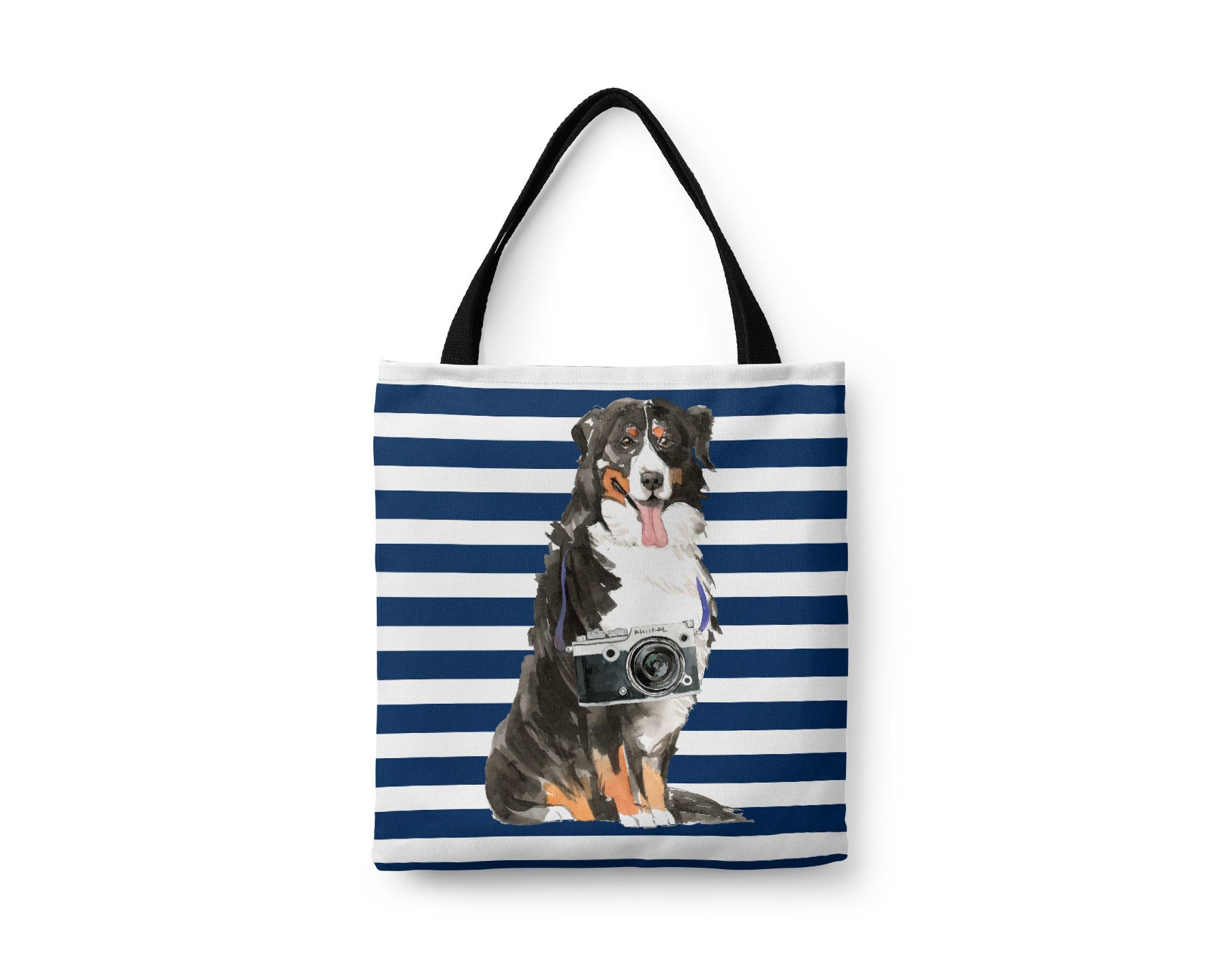 Bernese Mountain Dog Large Tote Bag - Illustrated Dogs & 6 Travel Inspired Styles. All Purpose For Work, Shopping, Life. Berner Sennenhund