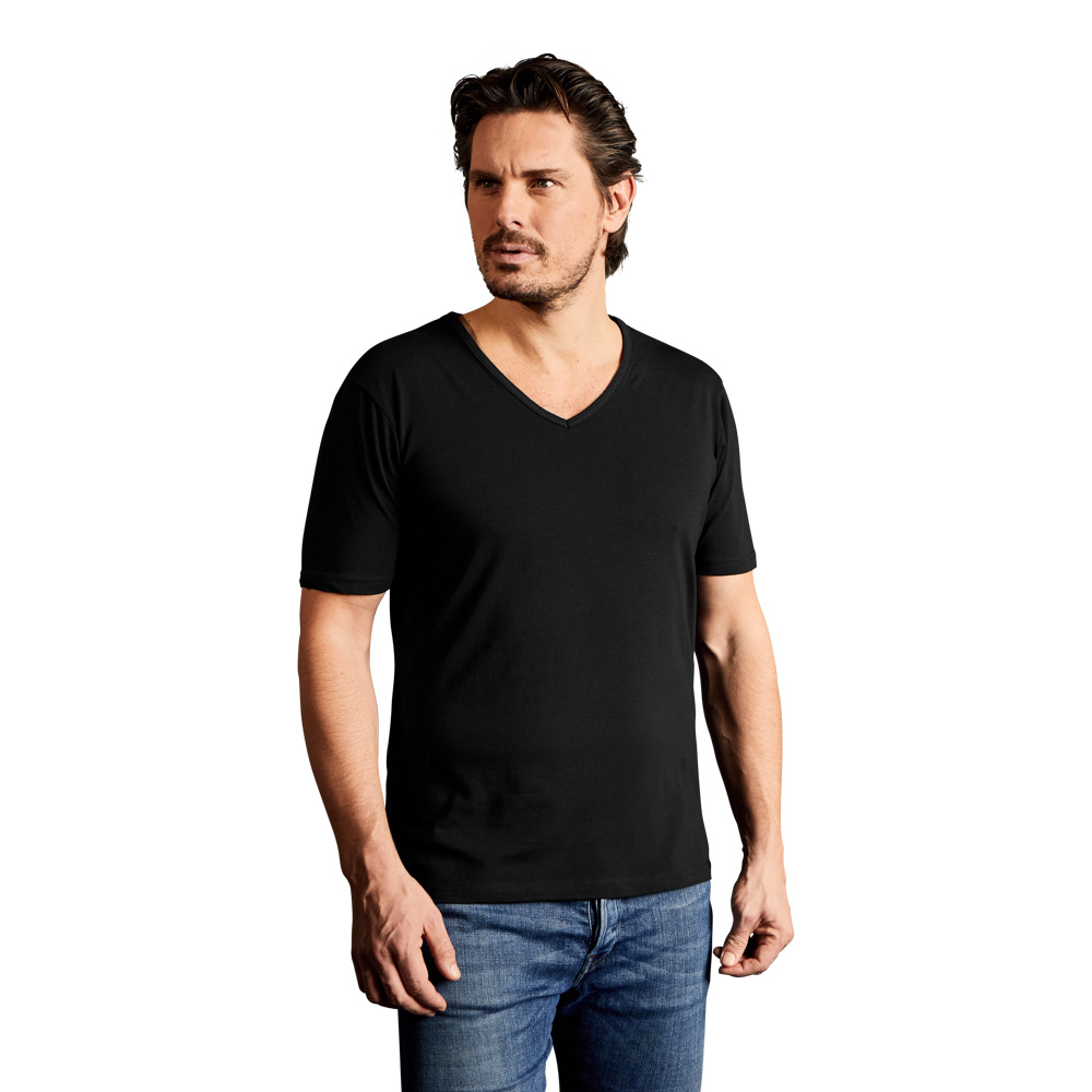 Slim-Fit V-Ausschnitt T-Shirt Herren, Schwarz, L