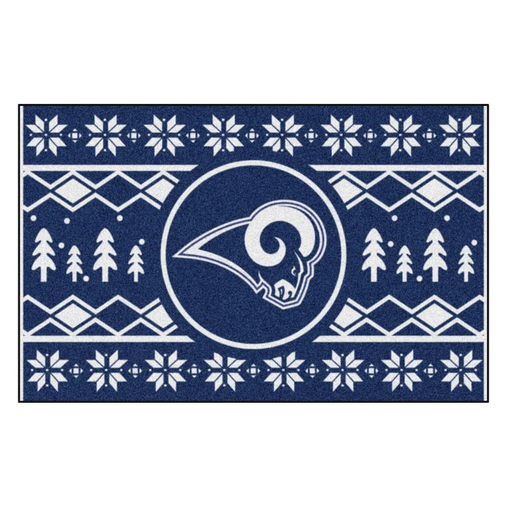 FANMATS Los Angeles Rams NFL Holiday Sweater Starter Mat 1-1/2 x 2-1/2 Navy Sports Throw Rug in Blue | 26218
