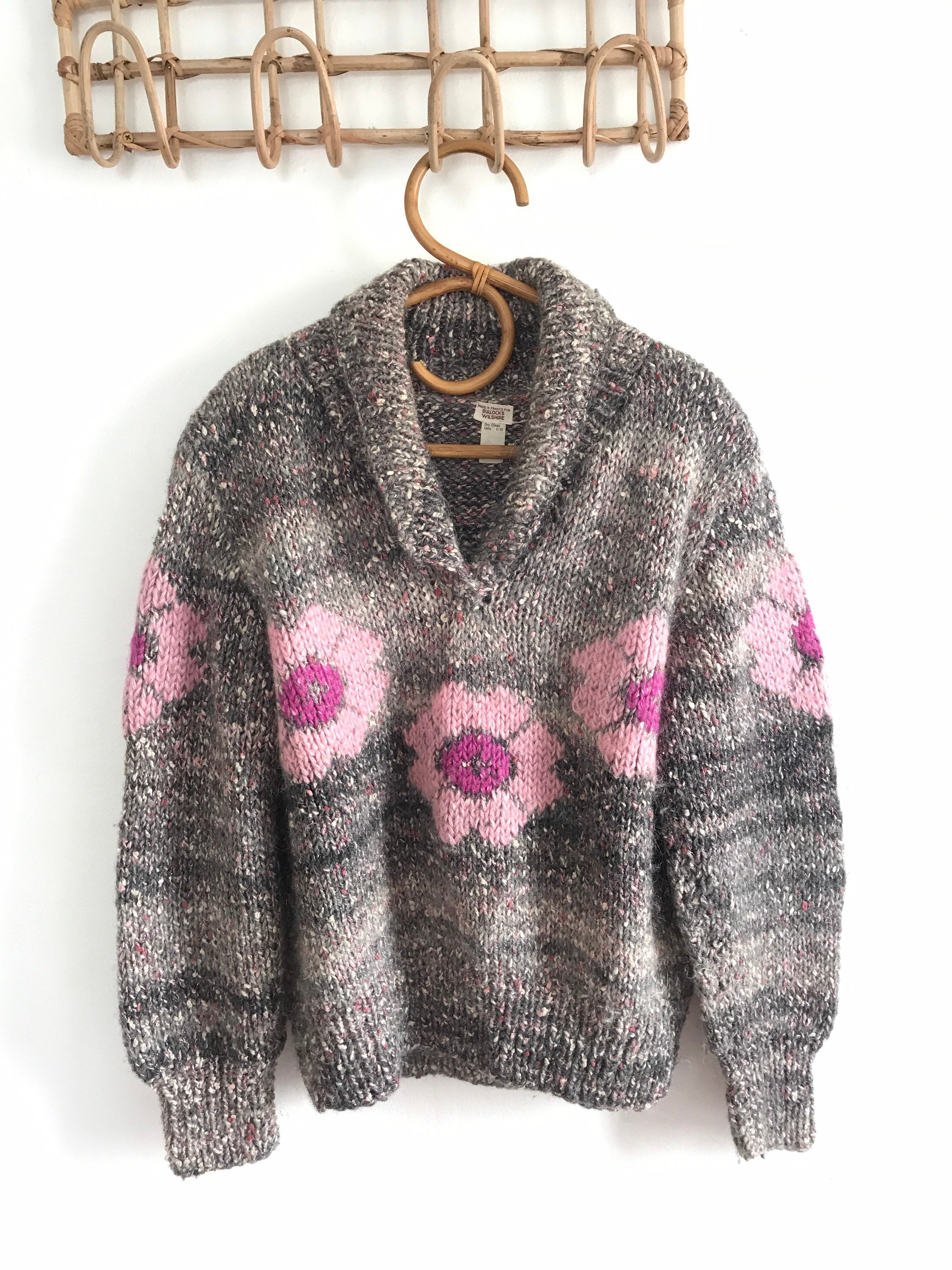 1990's Bullocks Wilshire Mohair Blend Sweater, Made in France, Metallic, Floral, Wool Designer Medium, Confetti, Cozy, Knit, Large