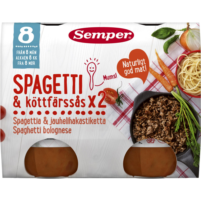 Barnmat "Spagetti & Köttfärssås" 2 x 190g - 56% rabatt