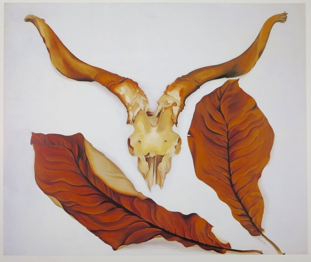 Georgia O'keeffe Exhibition Poster - Ram's Skull With Brown Leaves Museum Print Offset Lithograph Excellent 1989