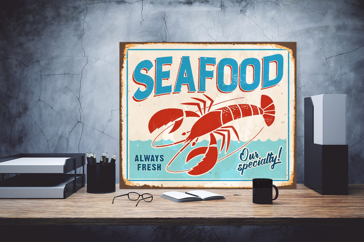 Seafood Restaurant Metal Sign Vintage Style Outdoor Decor Classic Wall
