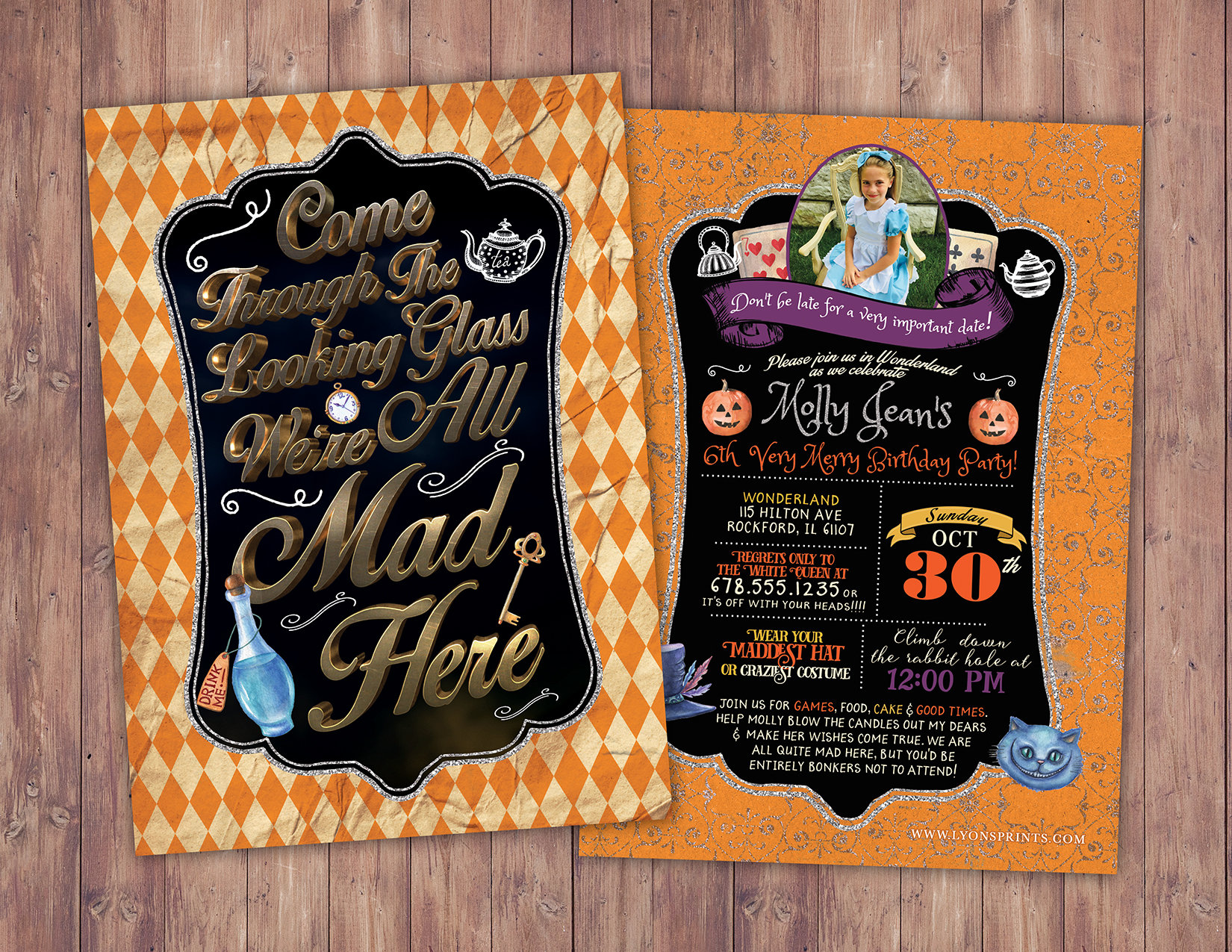 Any Age/Mad Hatter Tea Party, Alice in Wonderland Invitation Birthday /Through The Looking Glass Shower