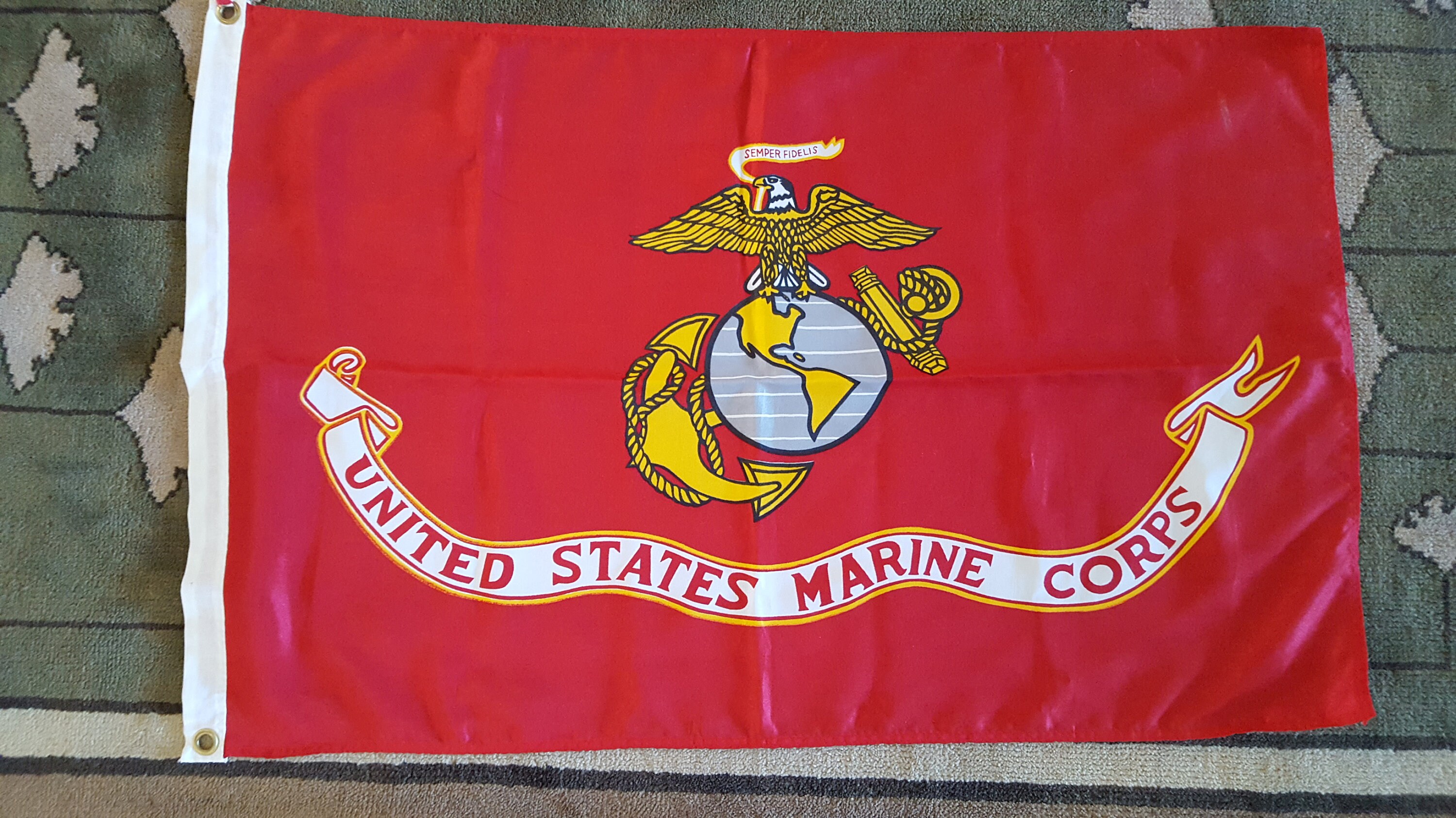 Vintage Nylon & Cotton Blend Possibly United States Marine Corps Flag, Brass Grommets Approximately 3'x2'