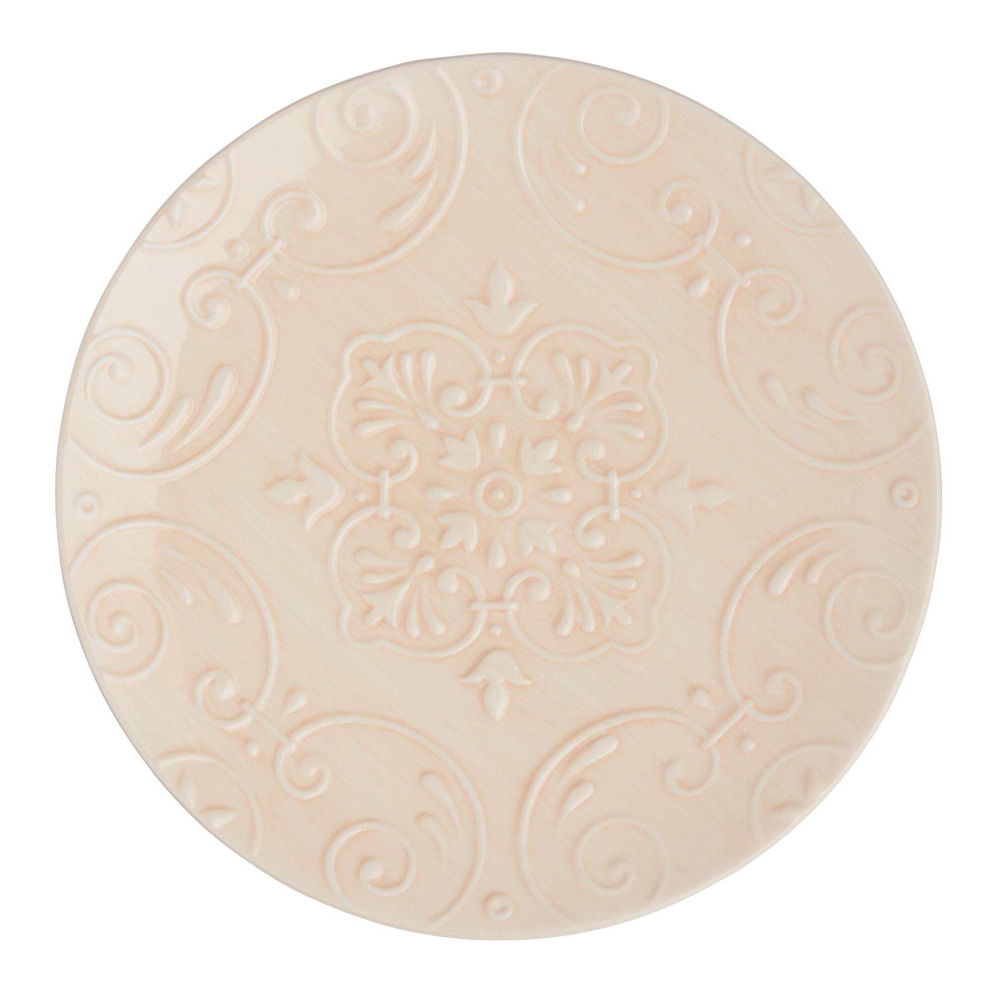 Embossed Ceramic Avellino Serving Platter: Cream - Earthenware by World Market
