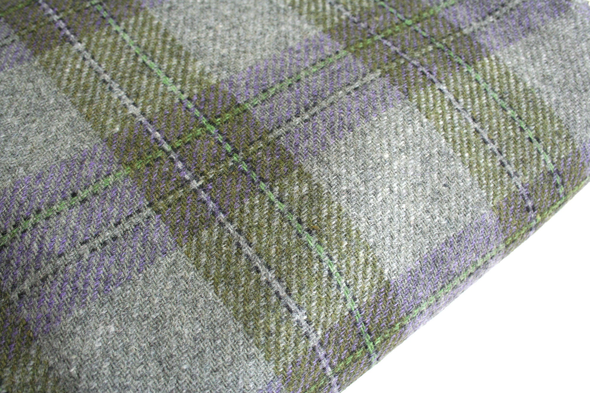 Yardage Of Plaid Wool Or Blend Fabric. Neutral, Lightweight, Gray, Mossy Green, Purple, Black, Traditional, Classic, Wide