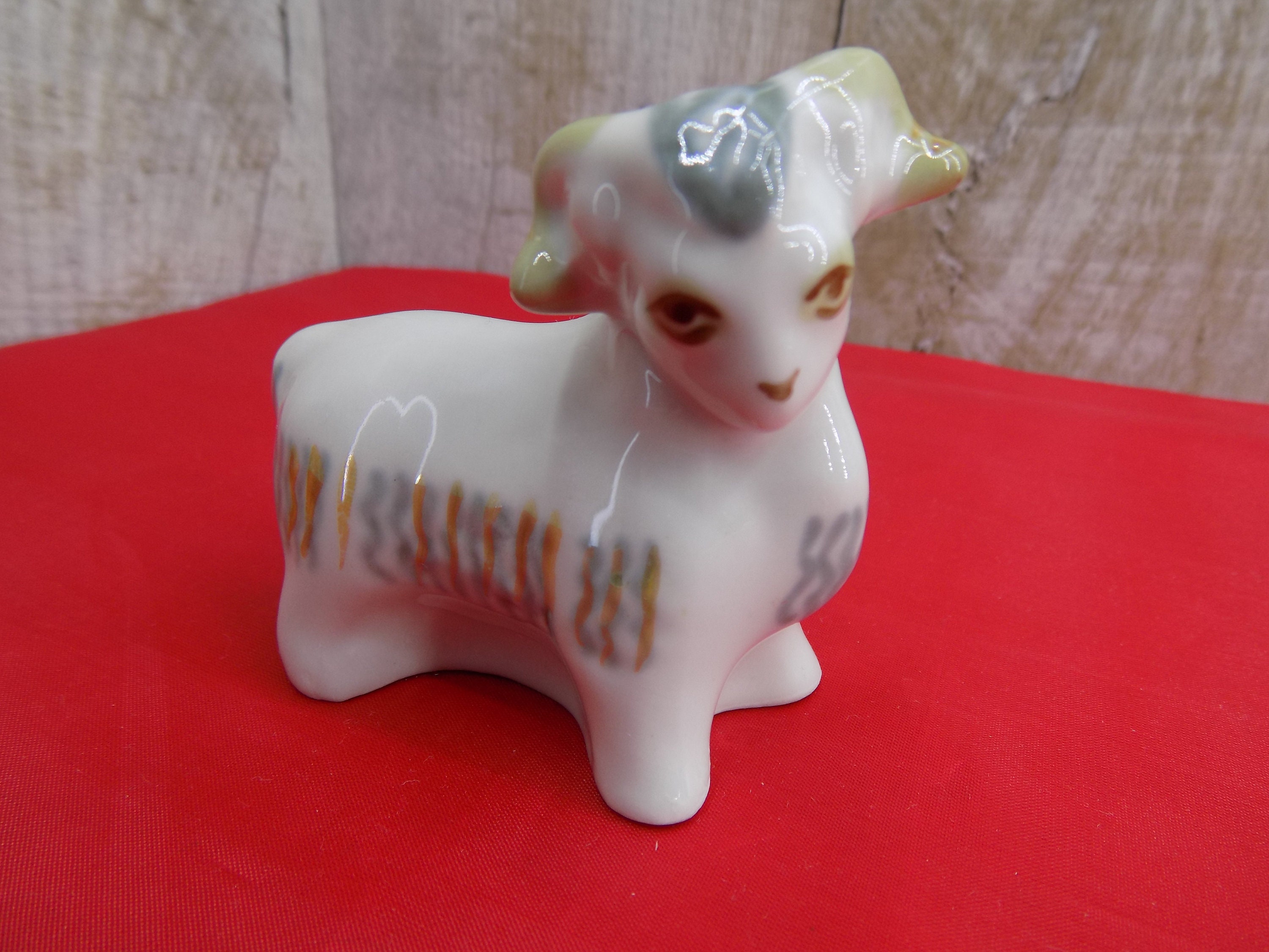 Vintage Animal Sheep Ram Porcelain Bull Figurine Original Soviet Polone Buffalo Small Wild Animals Mutton Little
