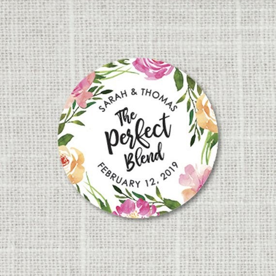 The Perfect Blend Stickers, Floral Bridal Or Baby Shower Favor Coffee Bag Tea Labels
