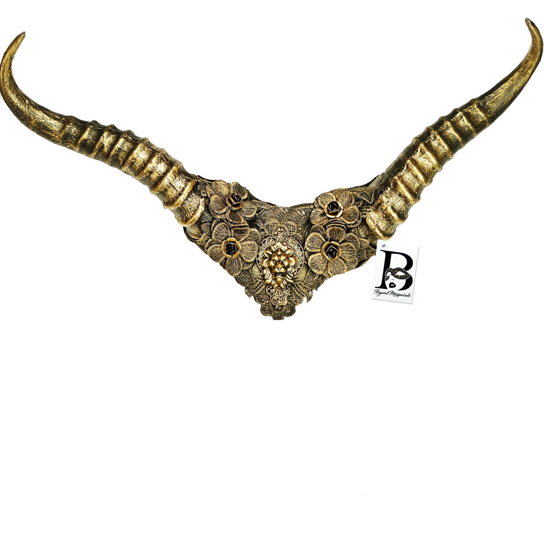 Fairy Goat Ram Horns Masquerade Mask Headband Mask, Hair Decor Costume - Gold
