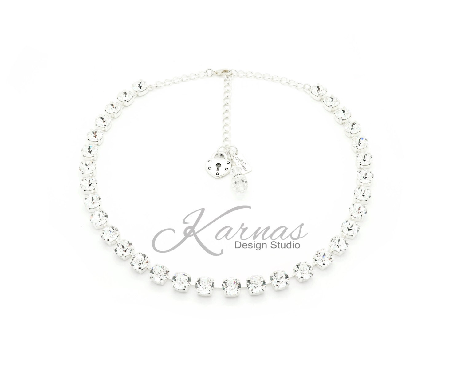 Crystal Clear 8mm Crystal Chaton Necklace Made With K.d.s. Premium Pick Your Metal Karnas Design Studio Free Shipping