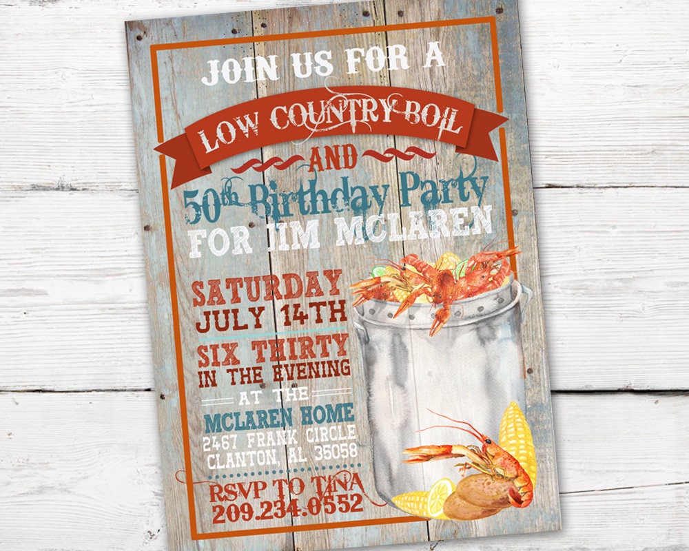 Seafood Boil Invitations, Party, Low Country Invitation, Printable, Crawfish Invitation
