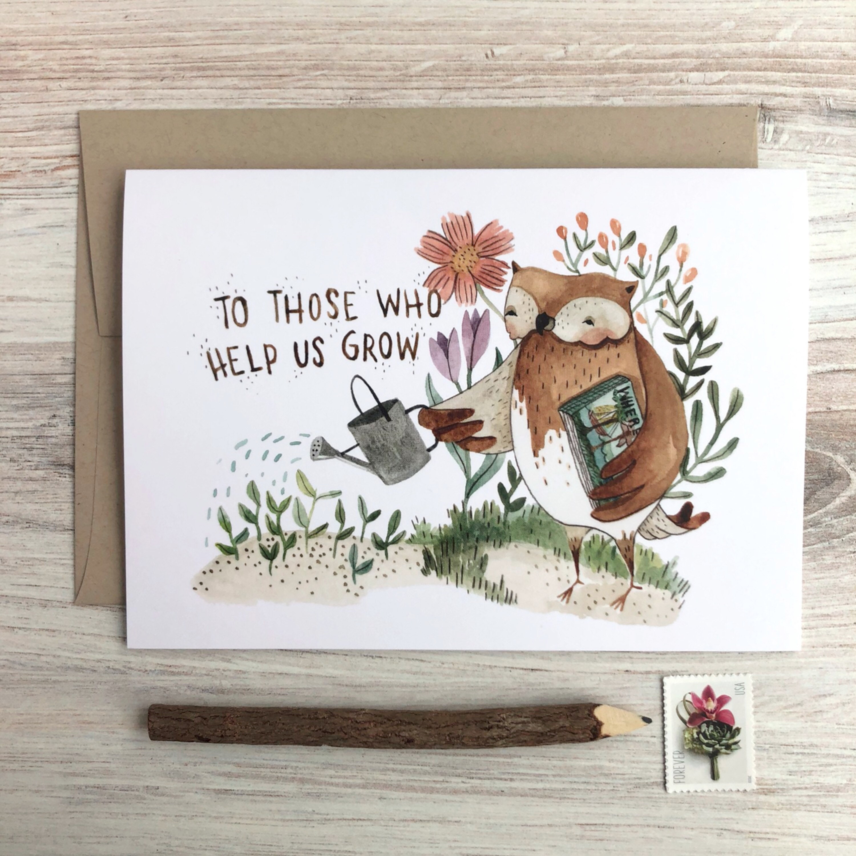 Help Us Grow Card | Teacher Appreciation Cards, Woodland Animal Whimsical Greeting Cards Thank You Blank