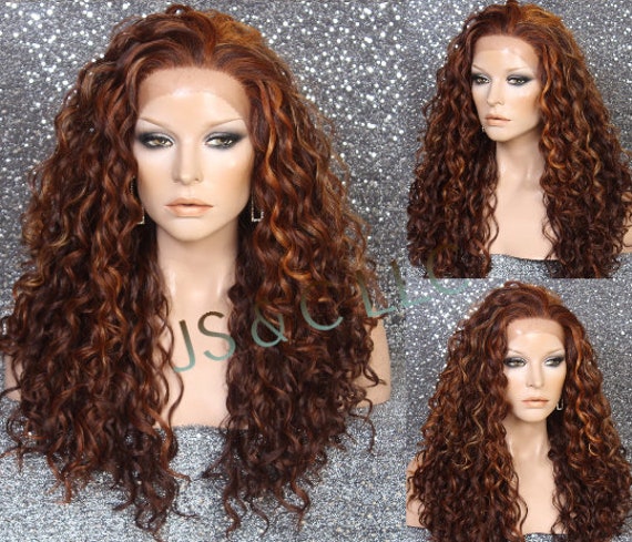 Human Hair Blend Full Lace Front Wig Light Medium Dark Auburn Blonde Mix Hand Tied Minimal Free Parting See Pics Cancer/Alopecia/Cosplay