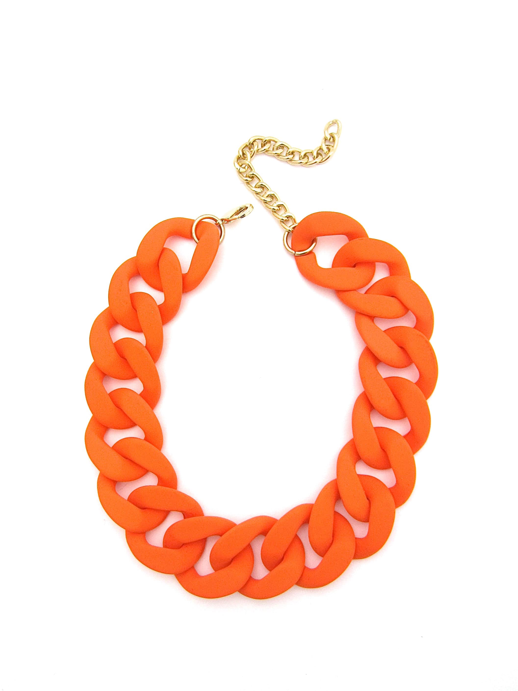 Chunky Orange Necklace, Bright Statement Chain, Large Matte Link Customized Jewelry, Acrylic Resin Chain