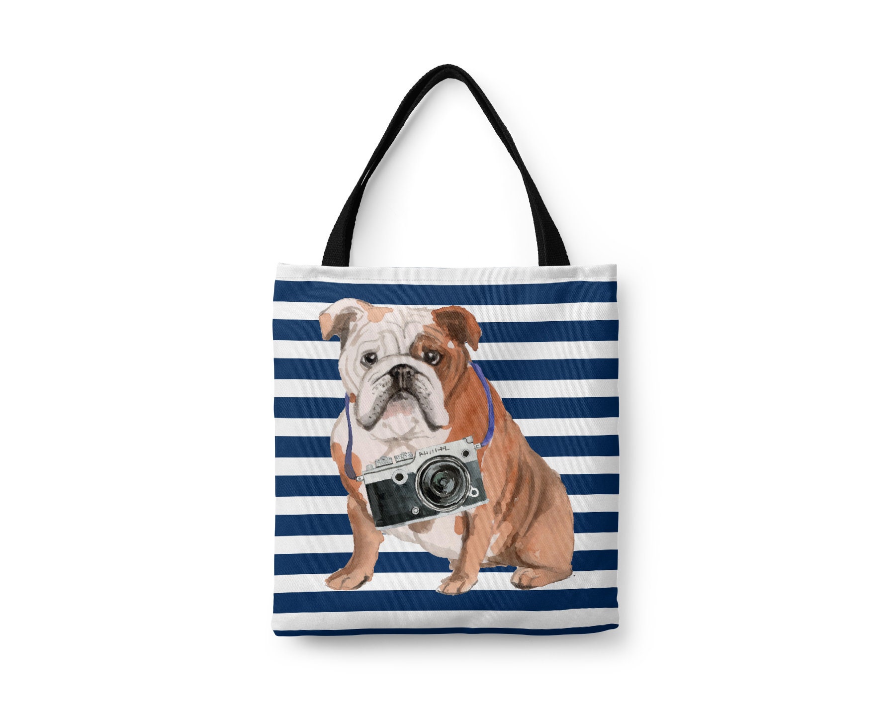 English Bulldog Tote Bag - Illustrated Dogs & 6 Travel Inspired Styles. All Purpose For Work, Shopping, Life. British Bulldog, Churchill Dog