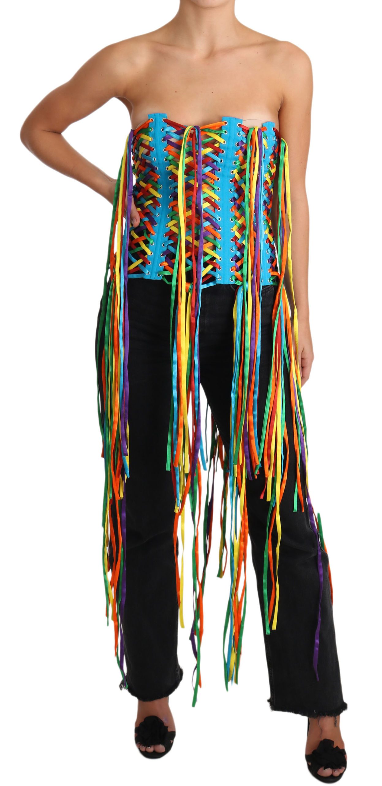 Dolce & Gabbana Women's Polyester Corset Top Multicolor TSH3405 - IT38|XS