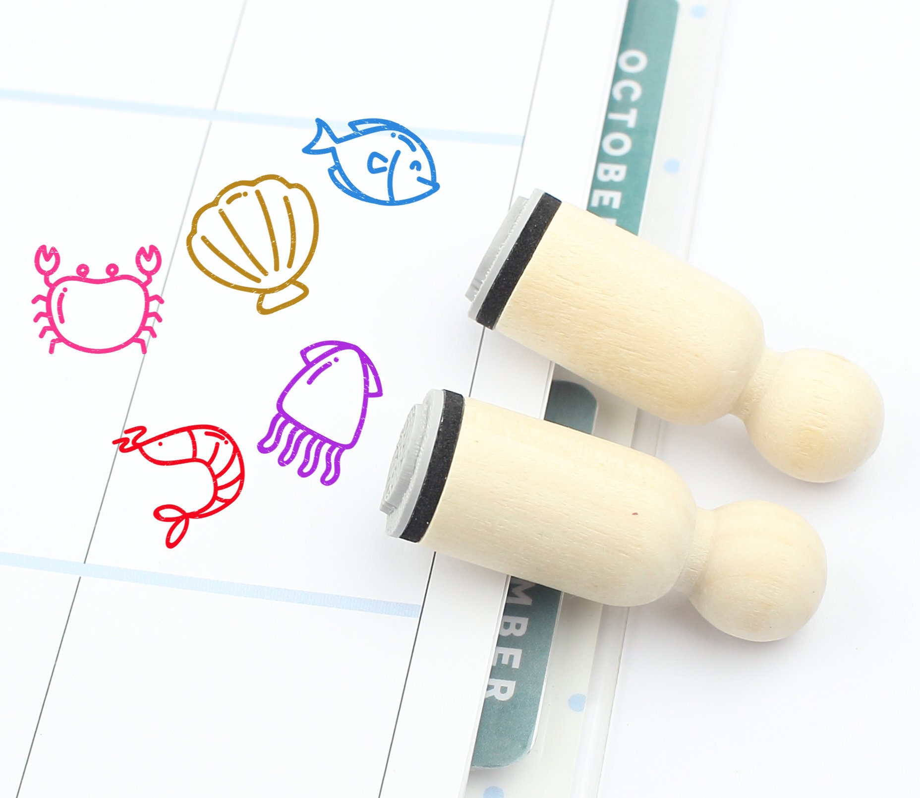 Seafood Rubber Stamp, Food 16mm 20mm 25mm Mini Wood Stamps - S1801