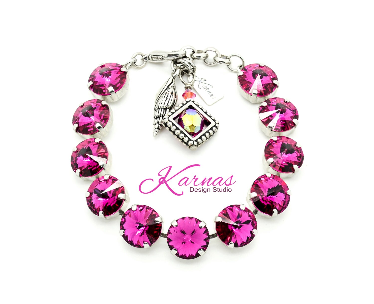Fuchsia 12mm Charm Bracelet K.d.s Premium Crystal Pick Your Finish Karnas Design Studio Free Shipping