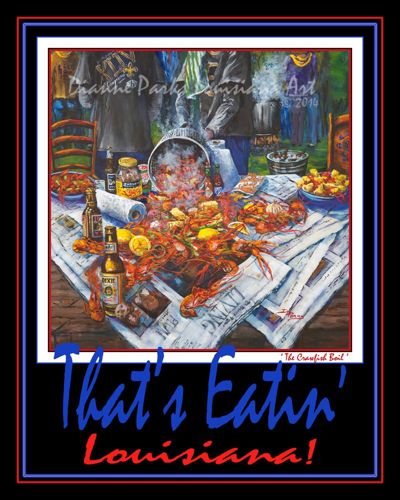New Orleans Art Poster That's Eatin - The Crawfish Boil, Crawfish, Louisiana Seafood, Print On Paper Or Metal"