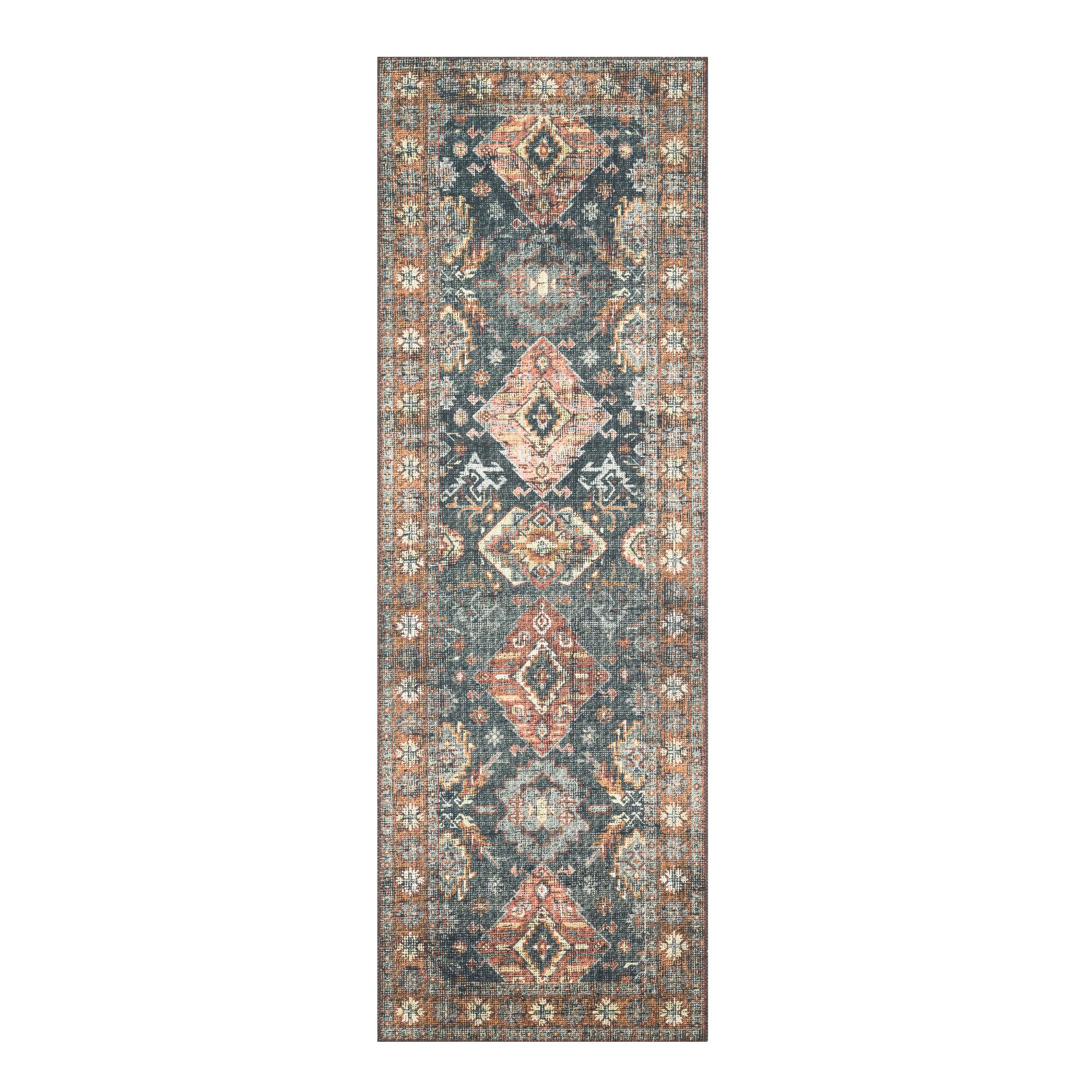 Sea Green and Rust Persian Style Syros Floor Runner: Blue/Green/Orange by World Market