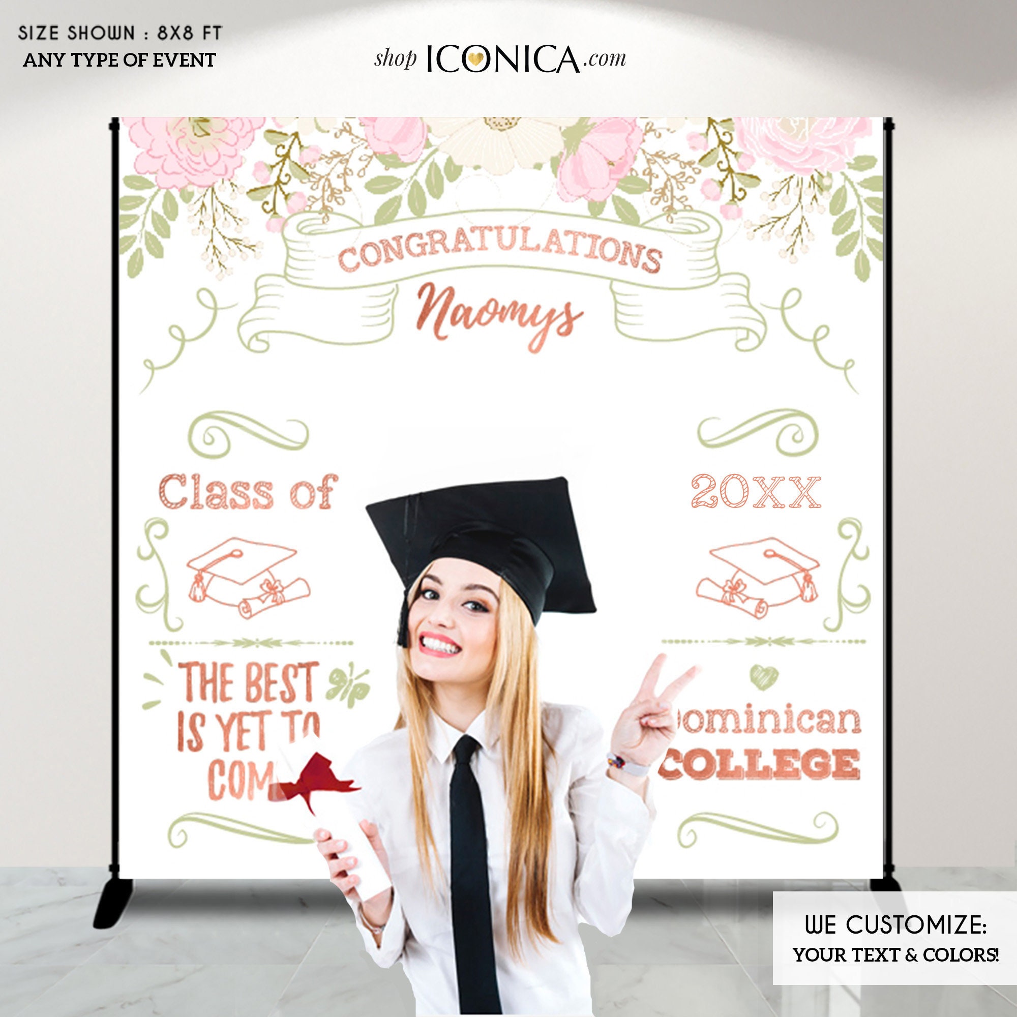 Graduation Party Photo Booth Backdrop, Virtual Graduation, Floral Step & Repeat, Congrats Grad, Banner Printed Or Printable File Bgr0015