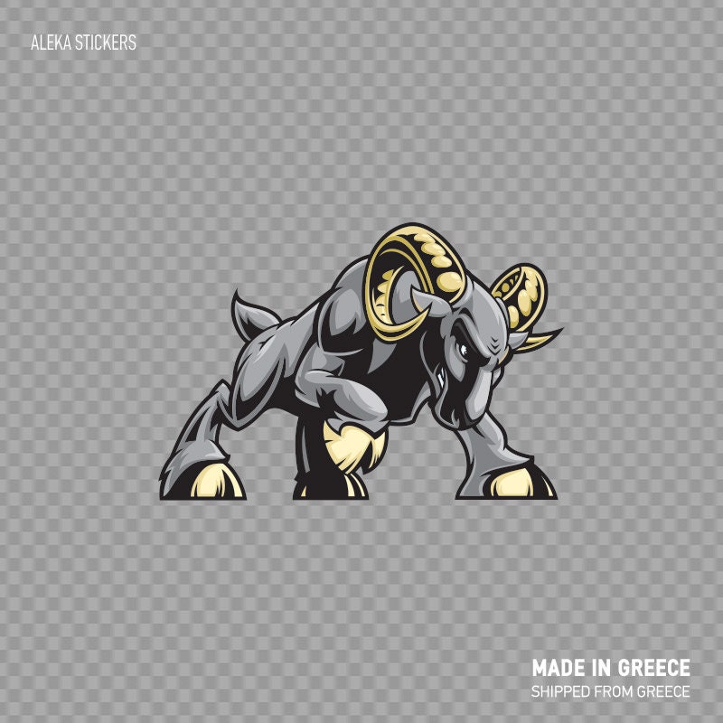 Decal Sticker Gray Aggressive Ram Maskot Moto Mechanics Goat Horn Malicious Roaring W9x6x
