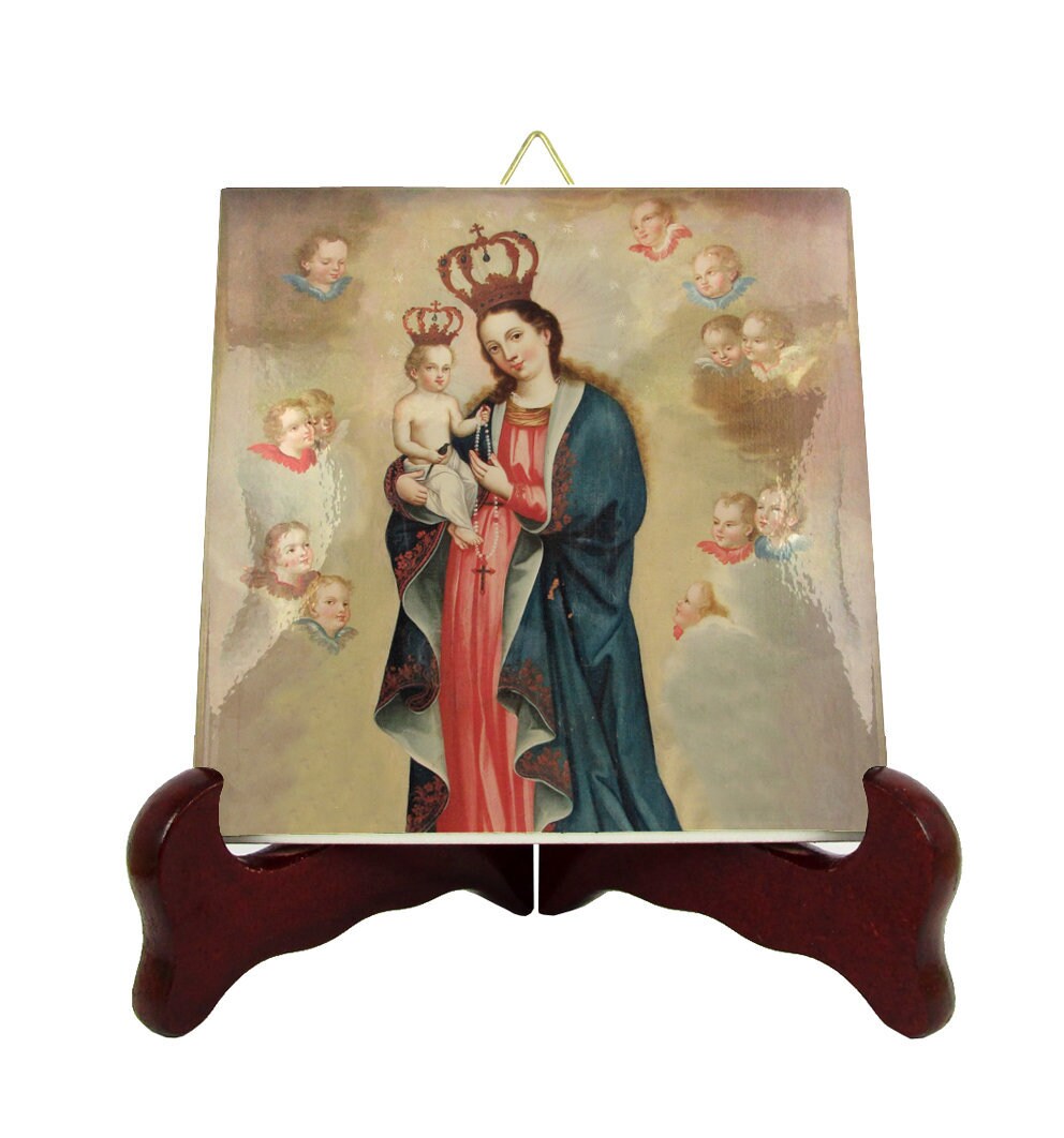 Our Lady Of The Rosary - Religious Icon On Tile Virgin Cuzco School Colonial Mary Catholic Art