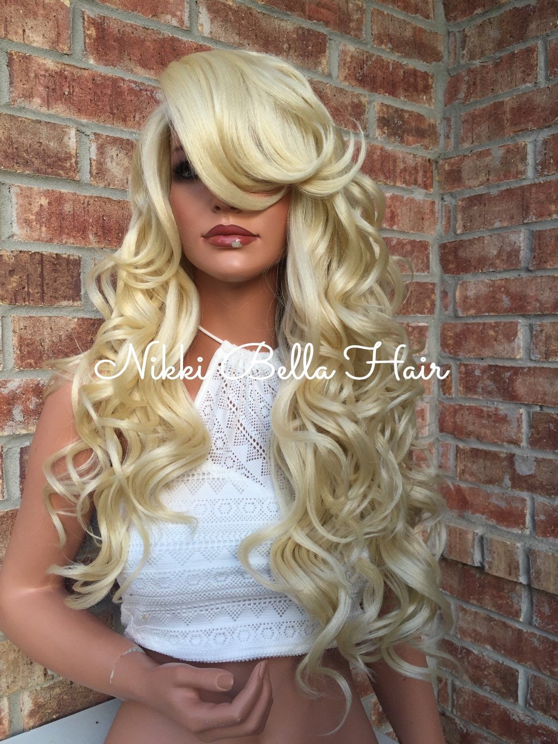 Farrah Human Hair Blend Multi Parting Light Blonde Lace Front Wig