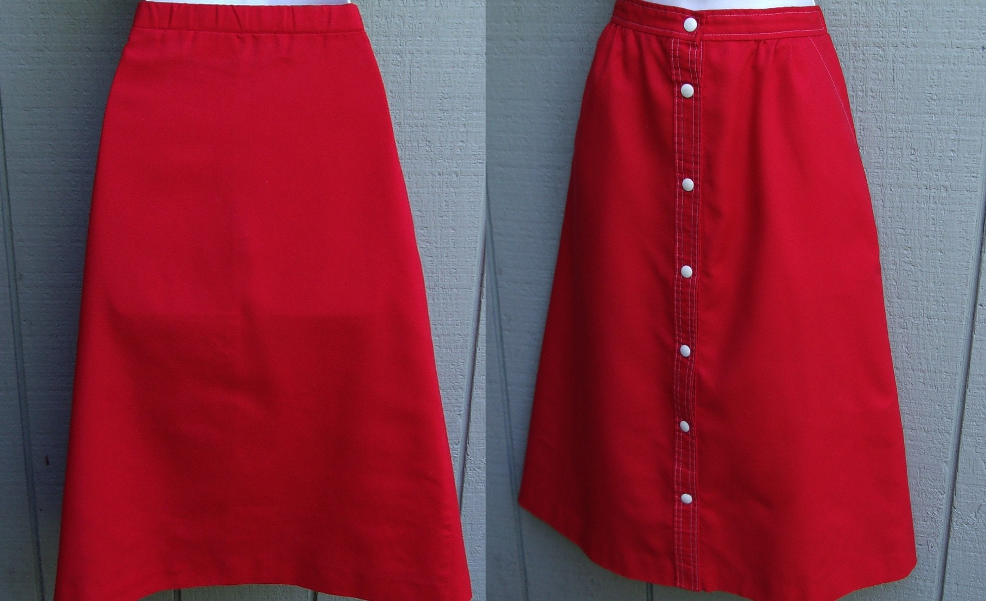 Donnkenny 70S Skirt ~ Red Cotton Blend Front Snap Up Midi Summer High Waisted 29 Waist Size 10 Med