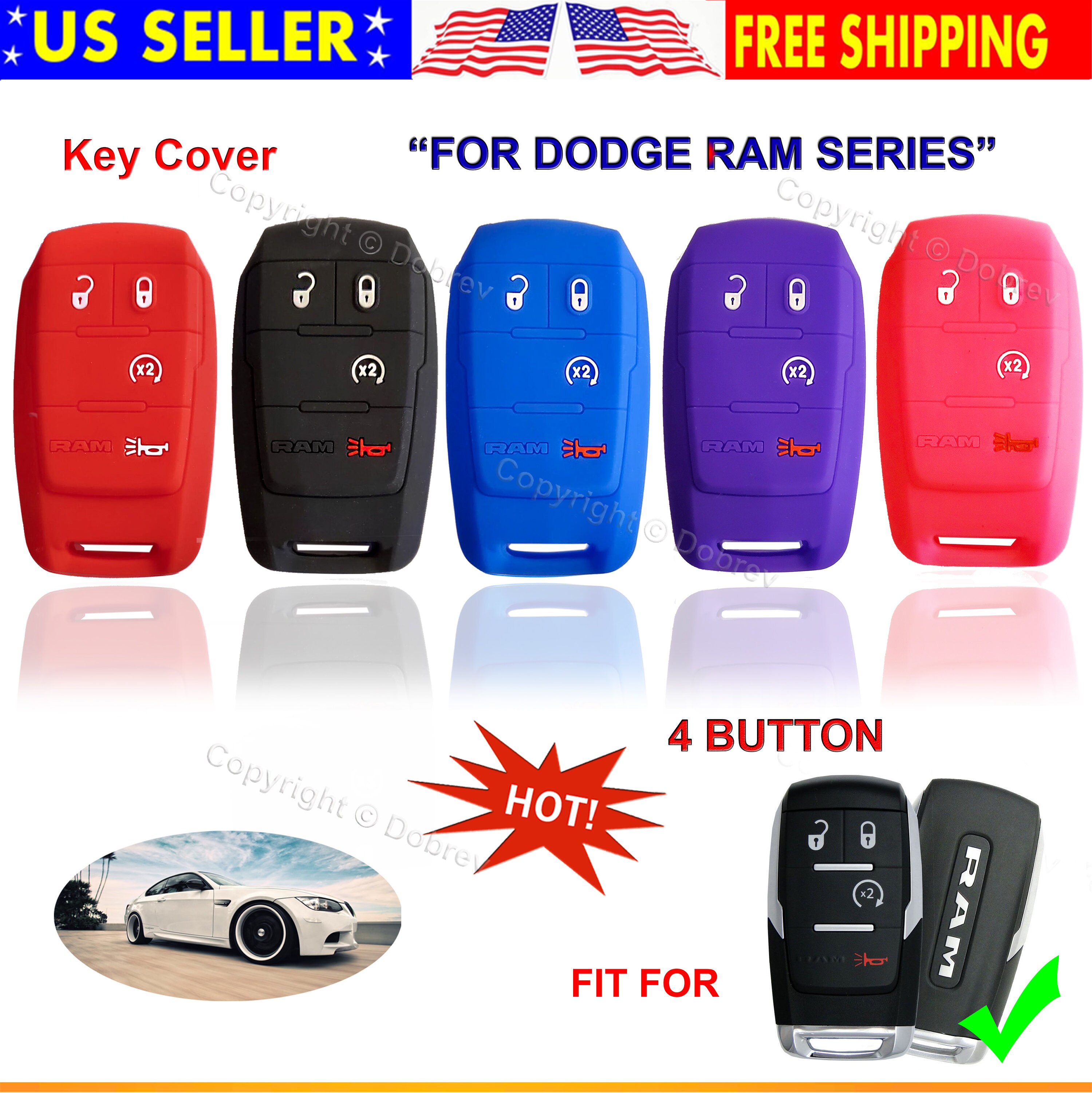 Dobrev 4 Button Silicone Rubber Cover Keyless Entry Fob Case Skin Protector Holder For Dodge Ram Truck 2019 2020 2021 2500 3500 5500 Key