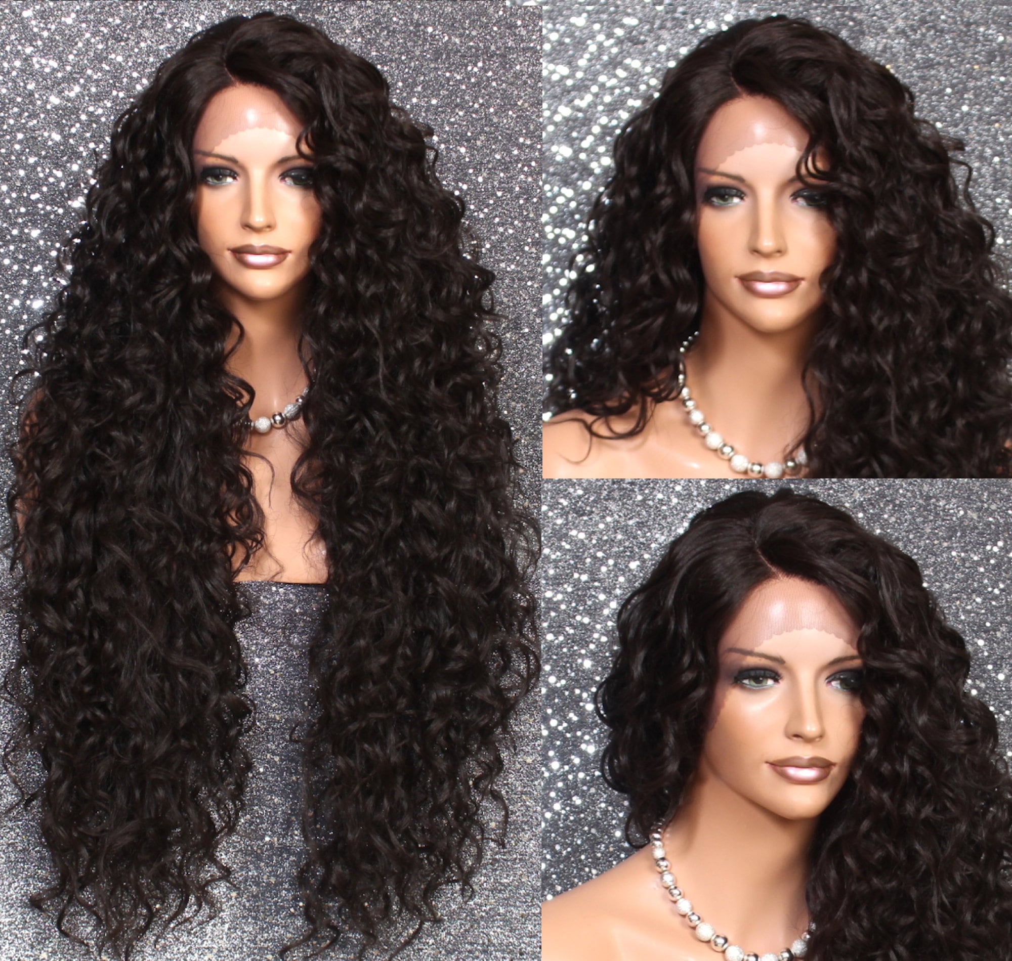 Human Hair Blend Full Lace Front Wig Extra Volume & Curly Untamed Wild Heat Safe Dark Brown Side Parting Brand New