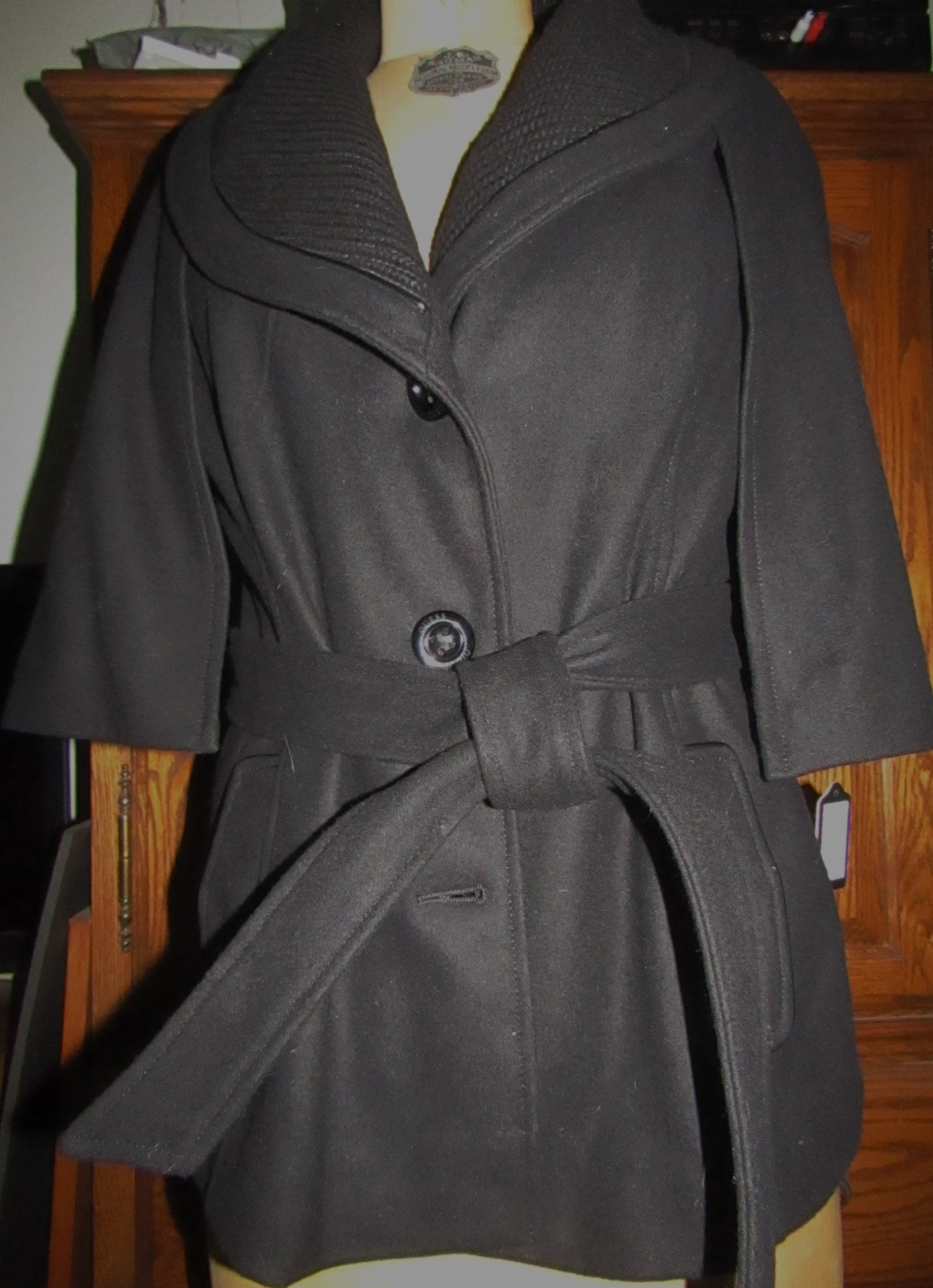 Guess ~ Cape Coat Wool Blend Black Recycled Vintage Women's Size Xl