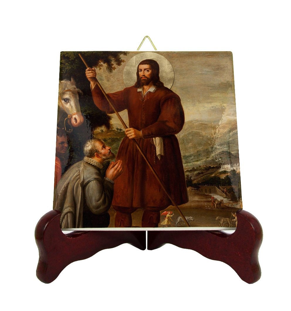 Catholic Saints Serie - Saint Isidore The Farmer Icon On Tile St Art Confirmation Gifts Communion Baptism